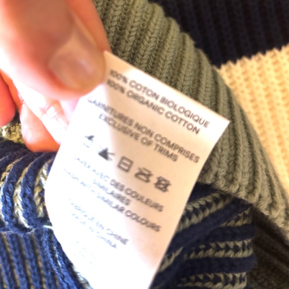 Frank and Oak green, navy and white stripes organic cotton ribbed sweater NWT - Picture 7 of 9